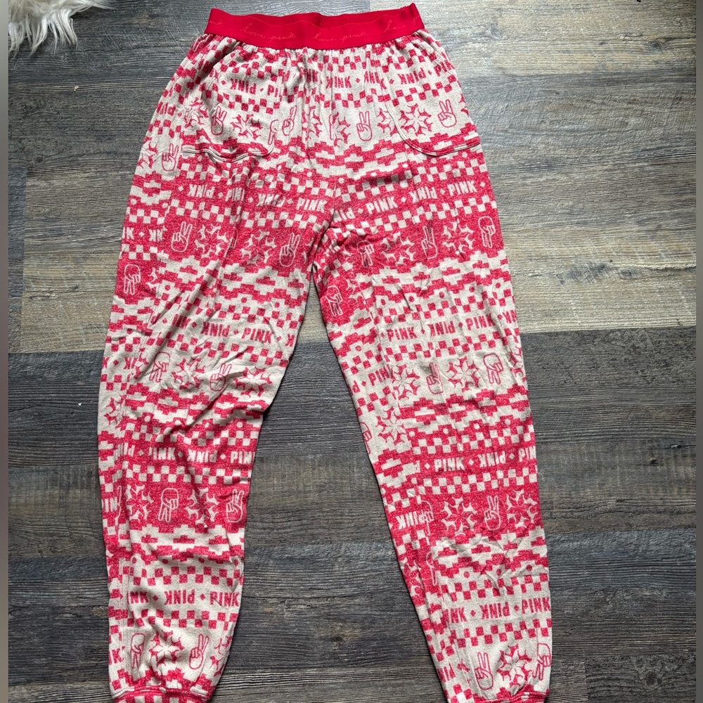 PINK Victoria's Secret Red and White Christmas Pajama Pants